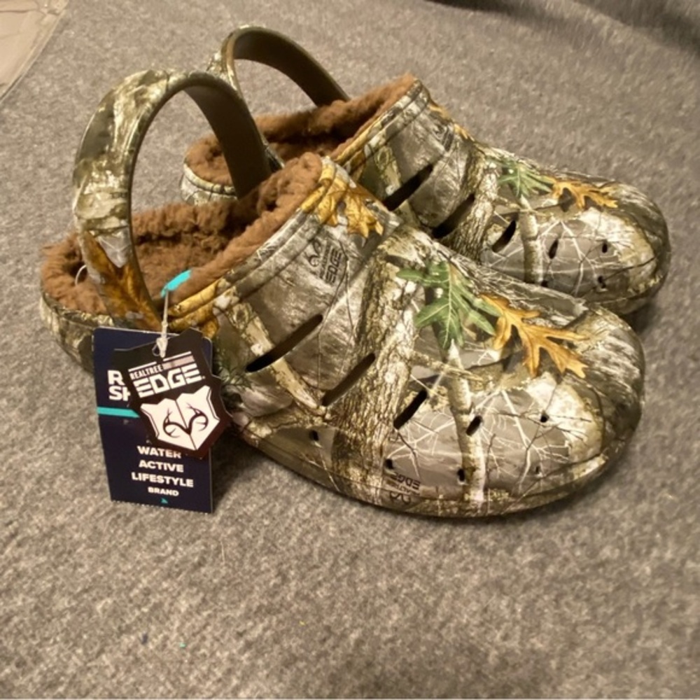 Realtree Shoes Mens Size 8 Lined Clogs Camo Water Active Lifestyle Slip‎ On New